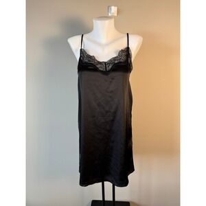Revamped Black Satin Lace Trim Camisole Slip Top Adjustable Straps Womens XS